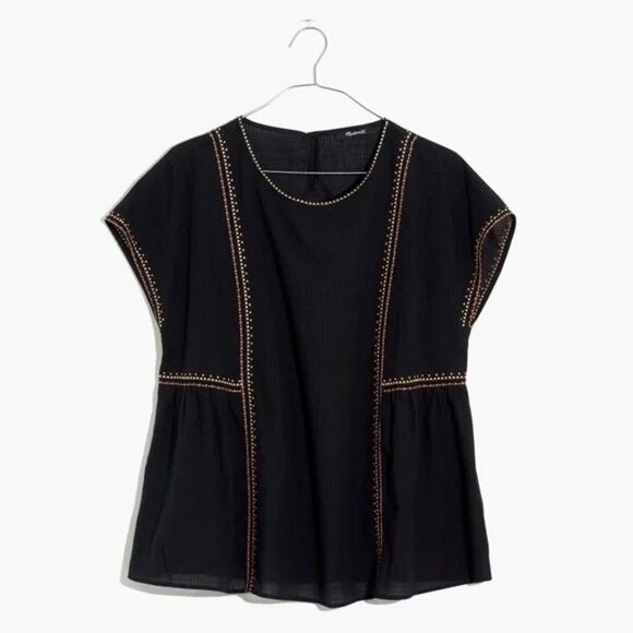 Madewell Embroidered Crewneck Folk Top Sz 3X Black Plus Size - Picture 1 of 5